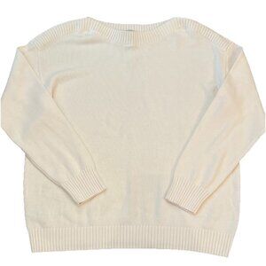 LOFT Women’s Knit Boatneck Pullover Sweater Size Large Cream 100% Cotton Neutral